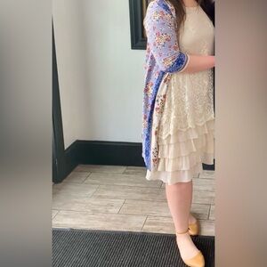 Lace Embroidered Layered Hem Dress — Cream - Coastal, romantic, engagement